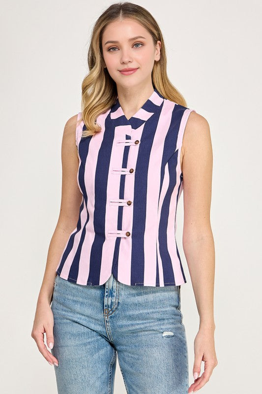 Pre-order Oct 5 Pink/Navy Stripe Top