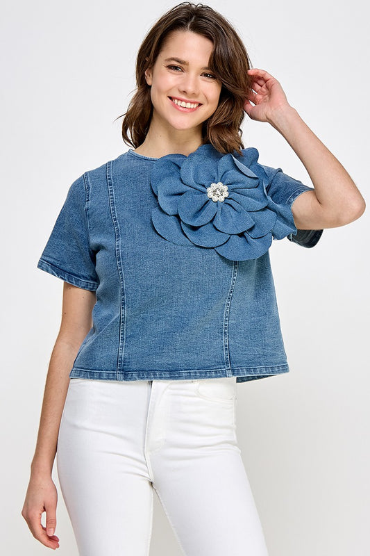 Denim Flower details Shirt