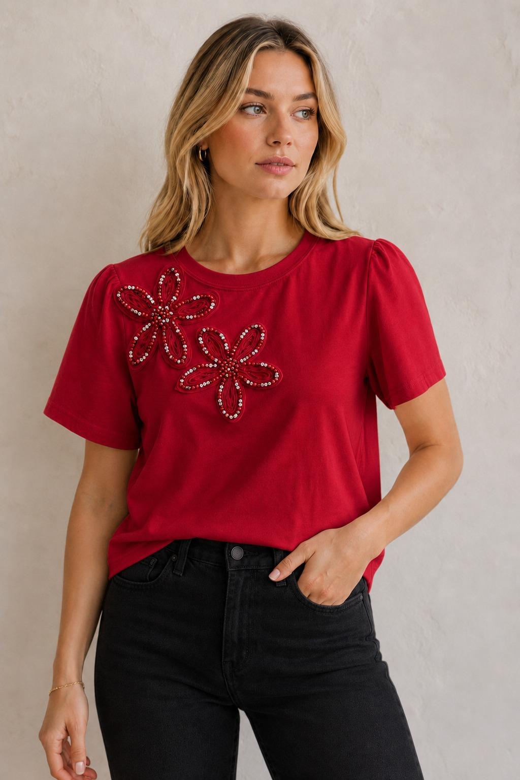 Red Embroidery T-Shirt