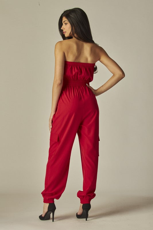 Red Cargo Jogger Jumpsuit