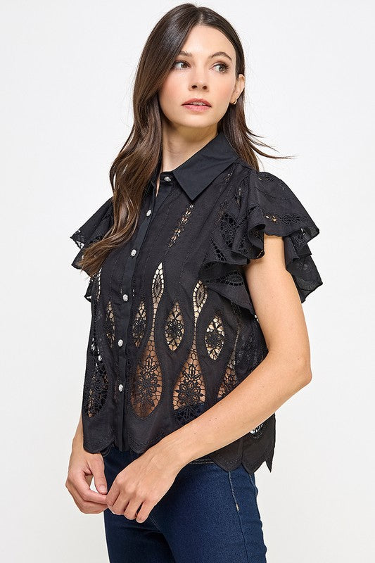 Black Lace Button Down Shirt