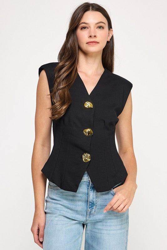 Black Big Buttons Vest