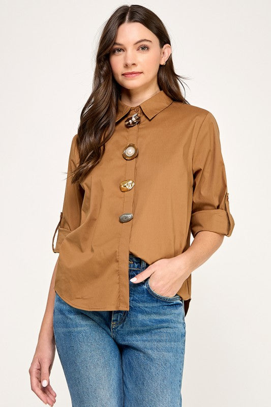 Taupe Big Bottons Shirt