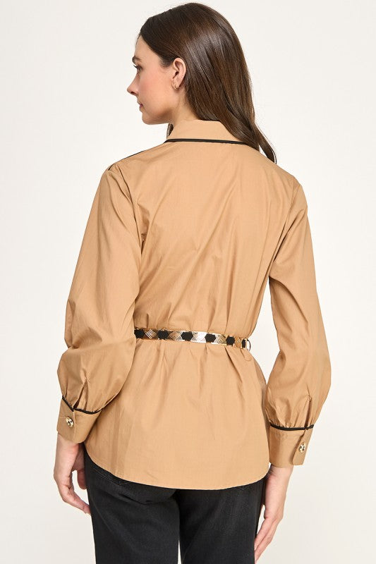 Pre-order Dic 3 Taupe Belted Shirt