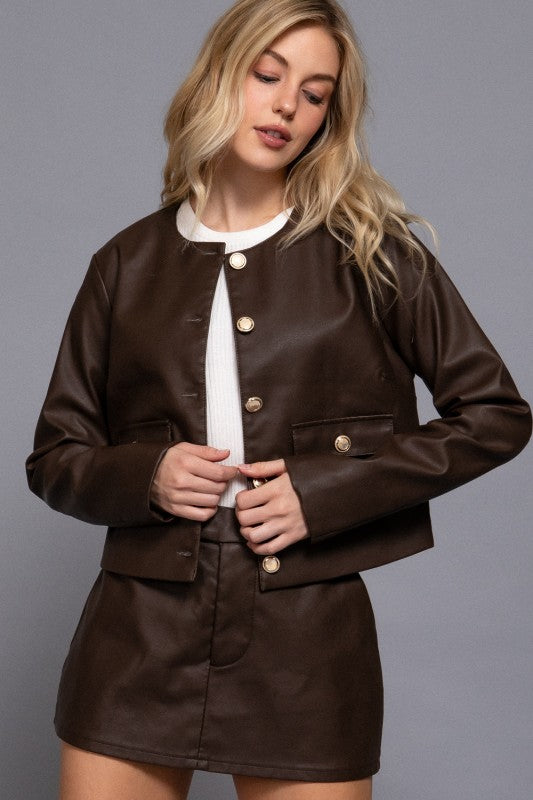 Pre-order July 13 Faux Leather Brown Jacket