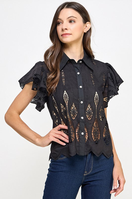 Black Lace Button Down Shirt