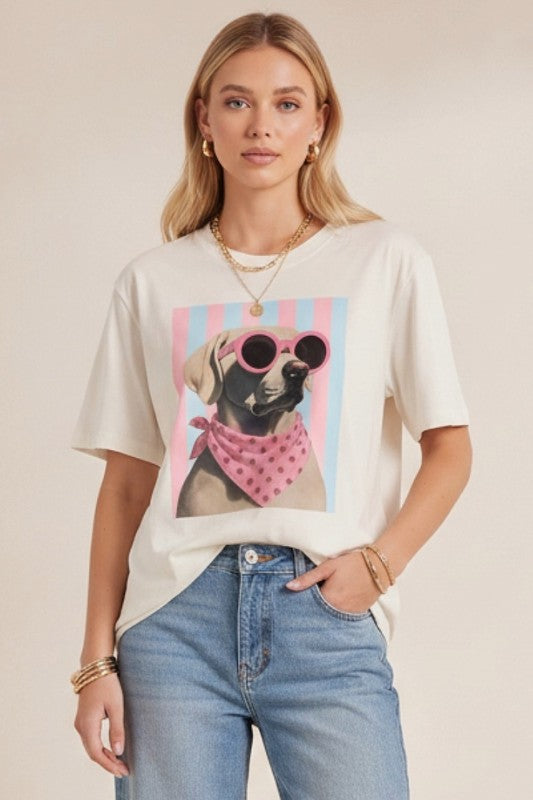 Pre-order Agosto 3 Oversize Offwhite Dog Pink T-Shirt