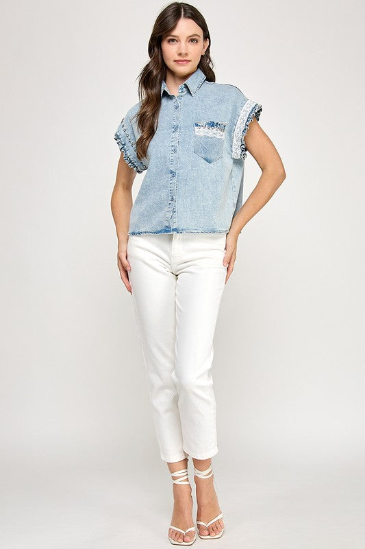 Light Denim Lace Detail Shirt
