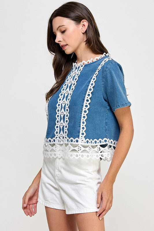 Denim Lace Detail Shirt