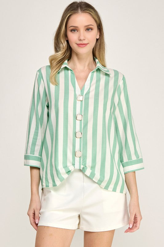 Mint Vertical Stripe Shirt