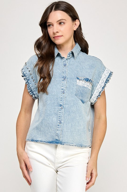 Light Denim Lace Detail Shirt