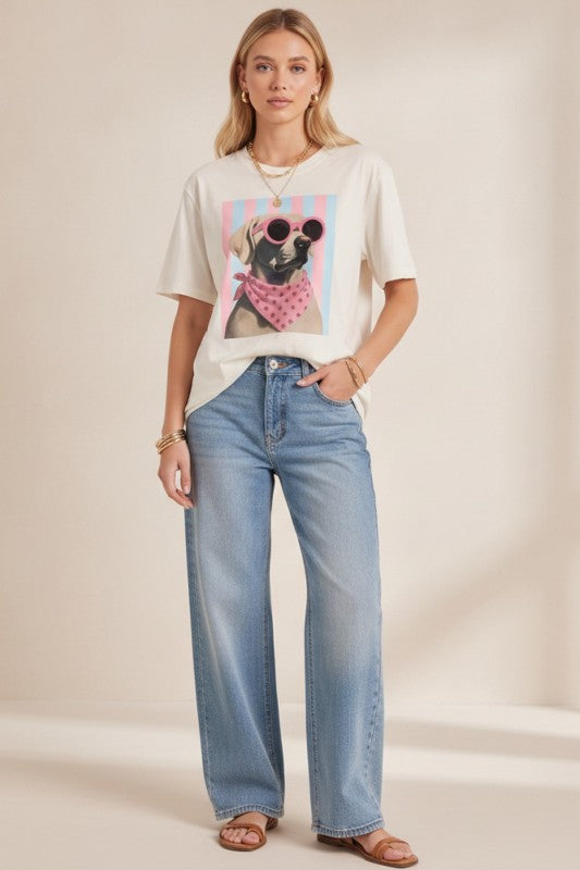 Pre-order Agosto 3 Oversize Offwhite Dog Pink T-Shirt
