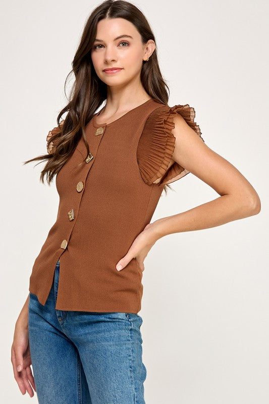 Ruffle Sleeve Knit Shirt