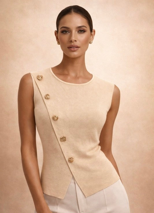 Beige Asymmetrical Vest