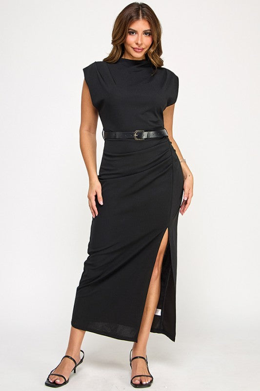 Pre-order Oct 15 Black Belted Midi Dress