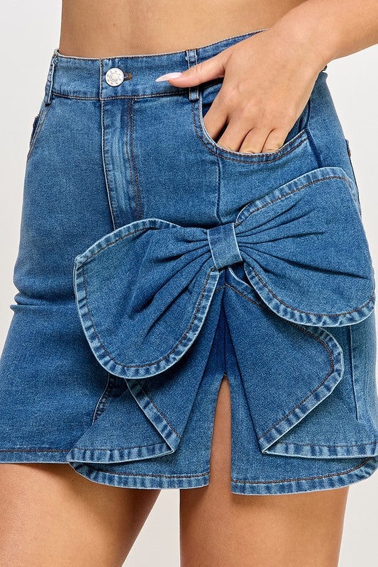 Dark Denim Ribbon mini Skirt