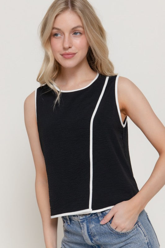 Woven Black Contrasting Edge Top