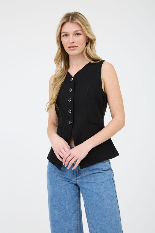 (Corre peq, leer abajo) Black Long Lines Vest
