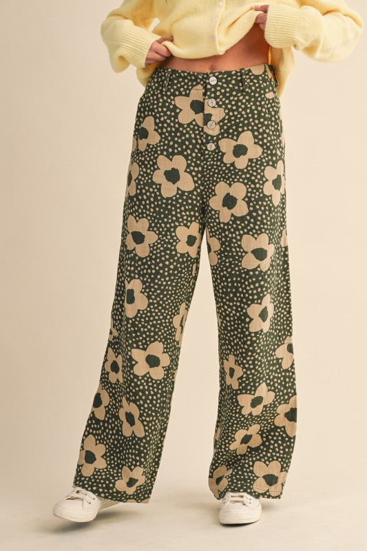 Pre-order Agosto 17 Olive High Waisted Floral Pant