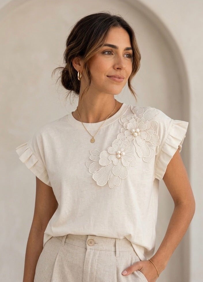 Ivory Embroidery Flower Top