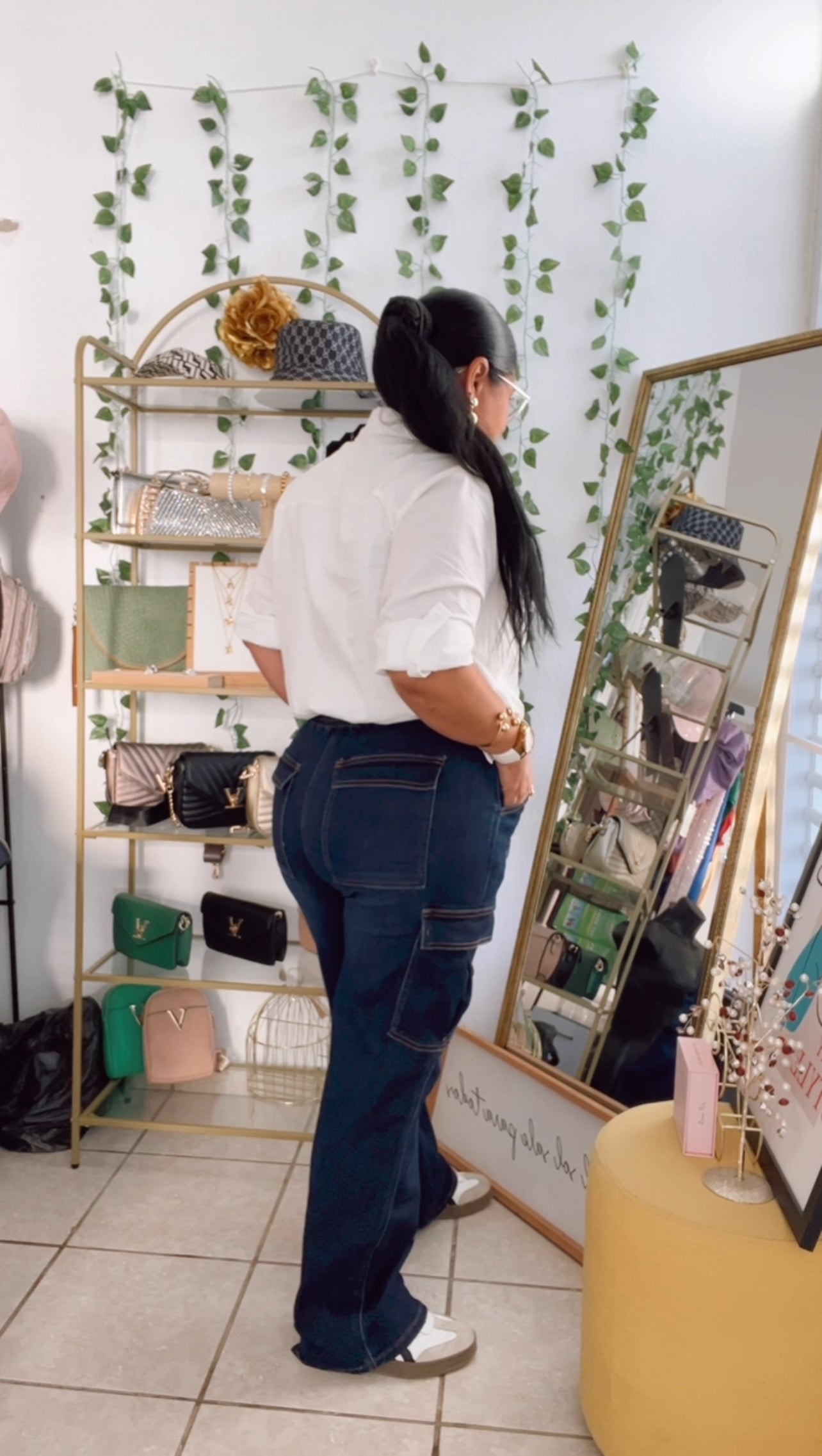 Stretchy Wide Leg Cargo Denim