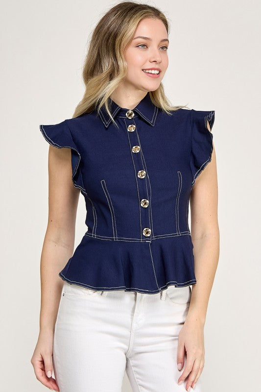 Navy Peplum Top