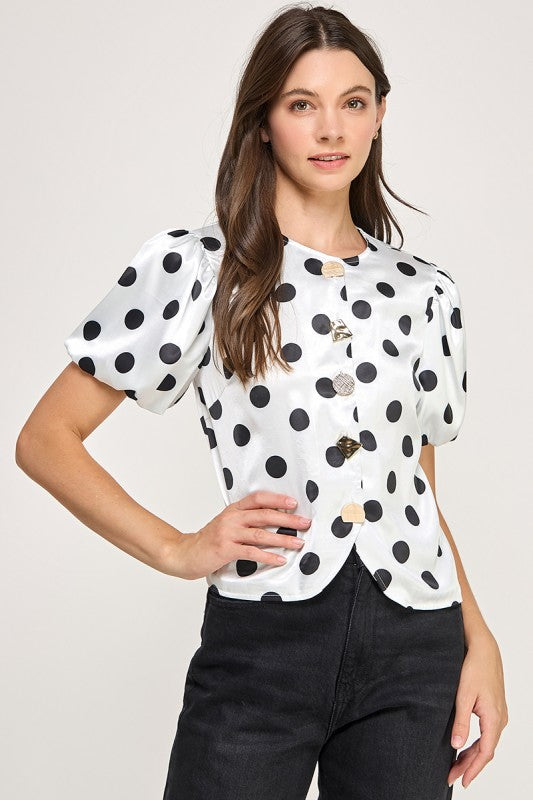 White Polka Dot Lurex Top