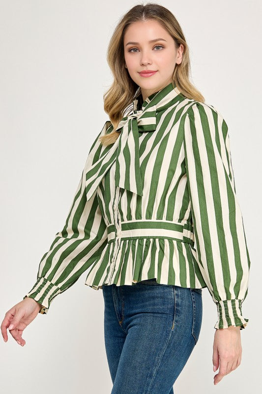 Pre-order Nov 2 Olive Stripe Bow Blouse