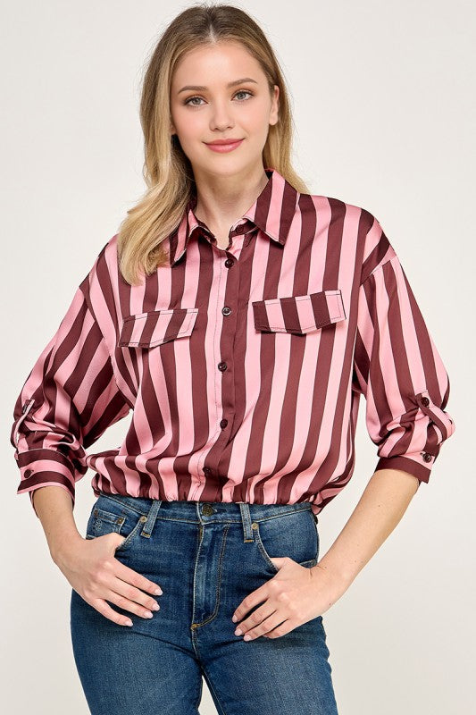 Pre-order Agosto 10 Brown/Pink Waistband 3Q Sleeve Shirt