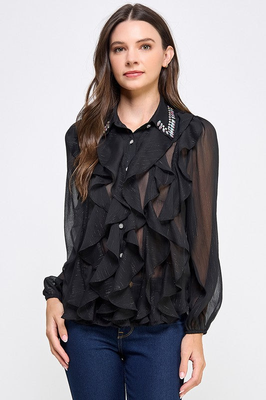 Black Rhinestone & Glitter detail Shirt