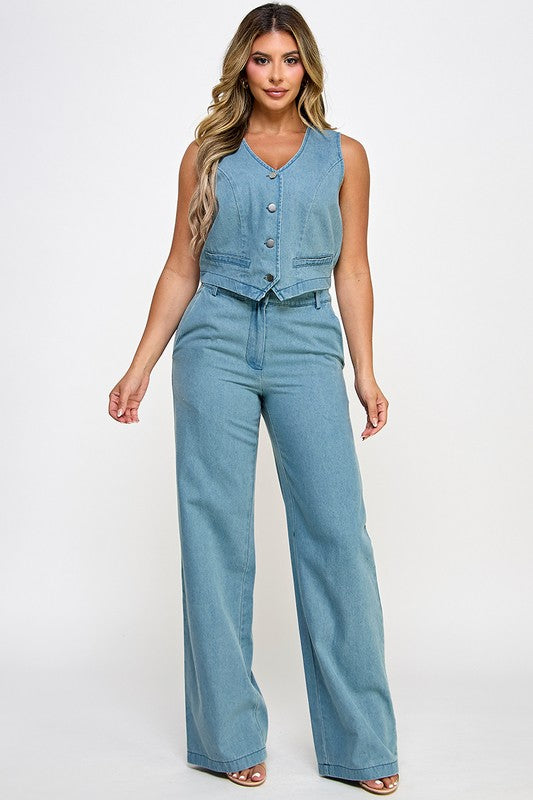 Corre peq, Favor de leer abajo! Wide Leg Light Denim Pant & Vest Set