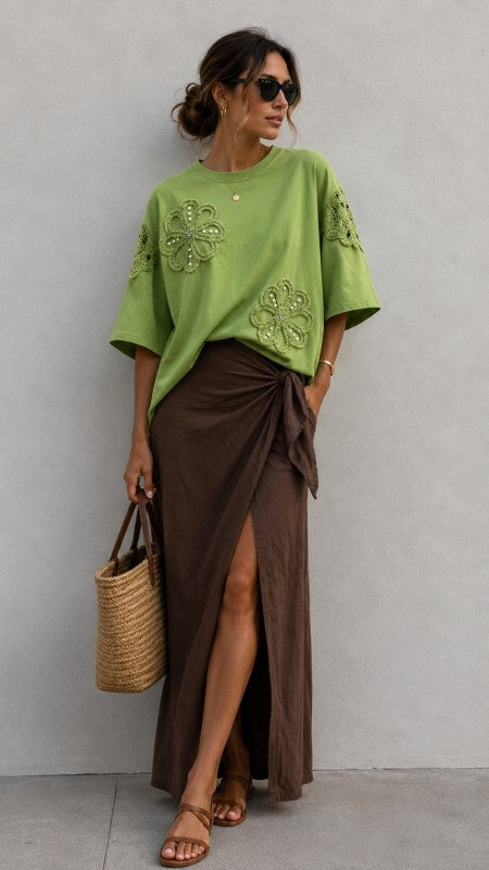 Oversize Green Crochet T-Shirt