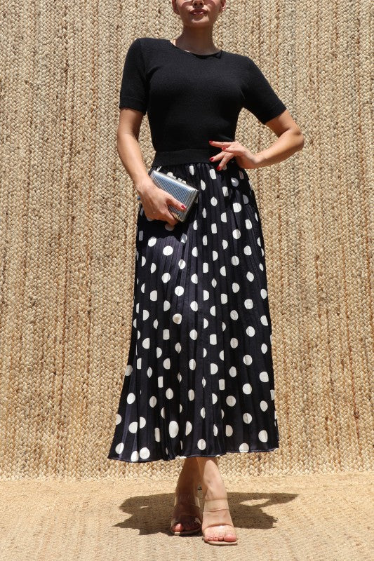 Black Sweater Top Satin Midi Dress