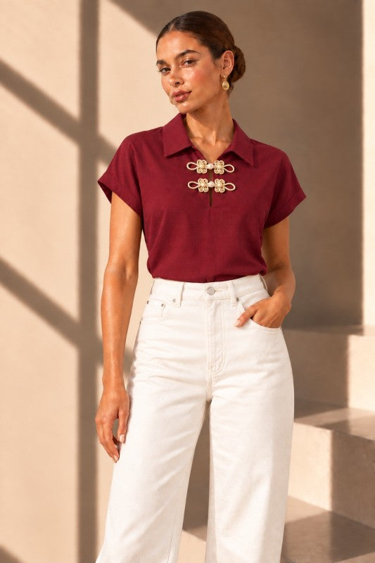 Burgundy Mandarín Polo Shirt