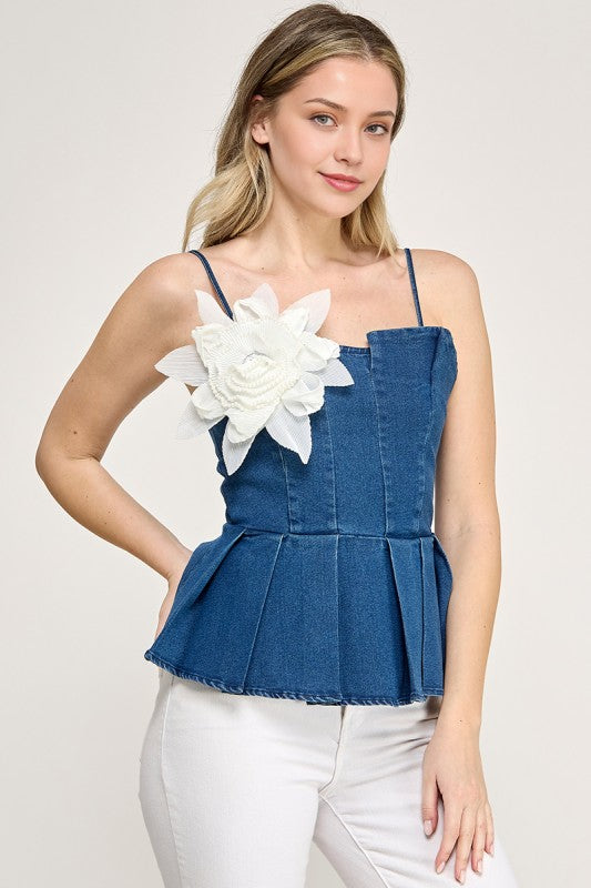 Denim Flower Peplum