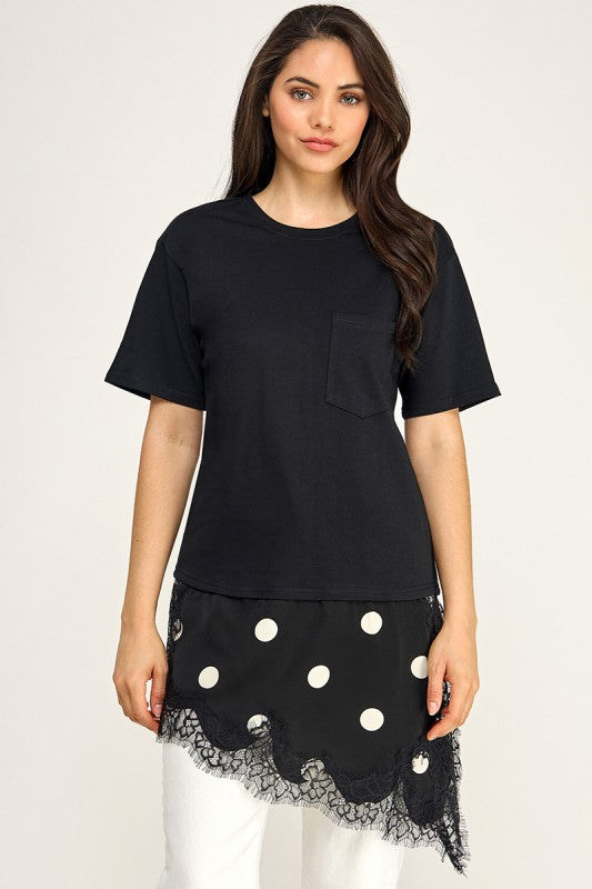Black T-Shirt Satin Polka