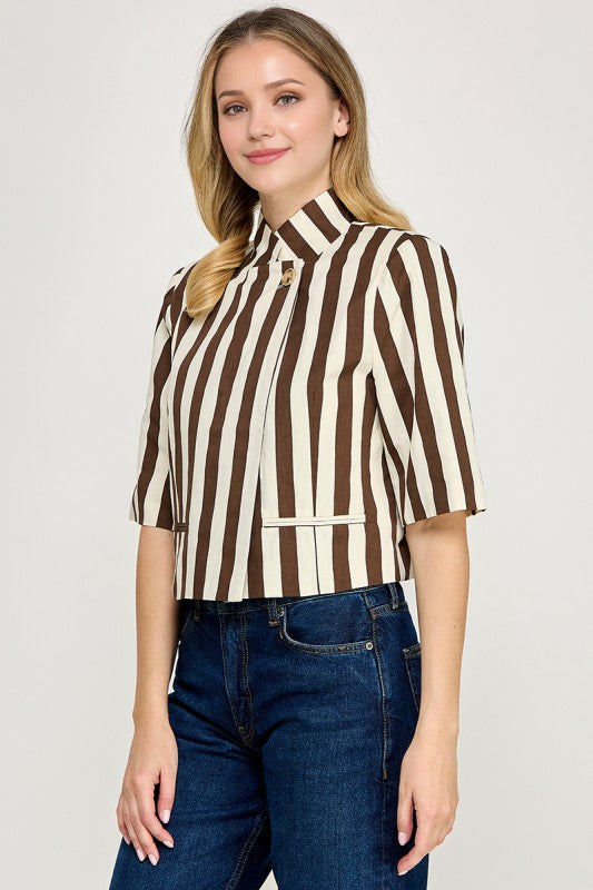 Pre-order Sept 21 Brown Vertical Stripe Jacket
