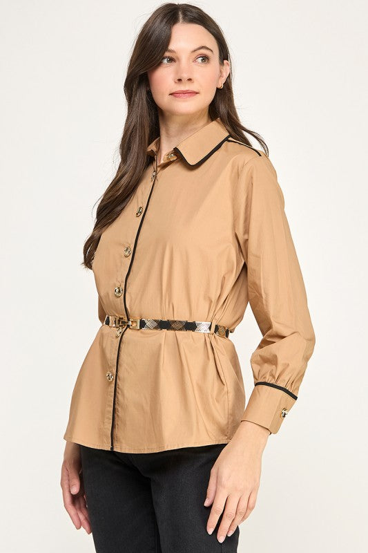 Pre-order Dic 3 Taupe Belted Shirt