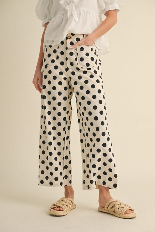 Pre-order JANUARY Polka Dot Wide Leg Pant Ivory/Black (Leer descripción)