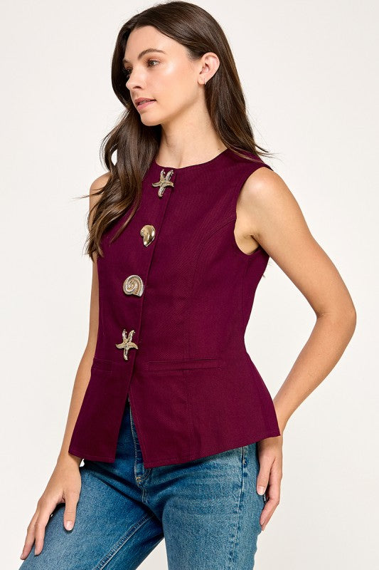 Burgundy Under the Sea Denim Vest