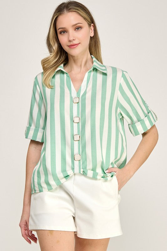 Mint Vertical Stripe Shirt