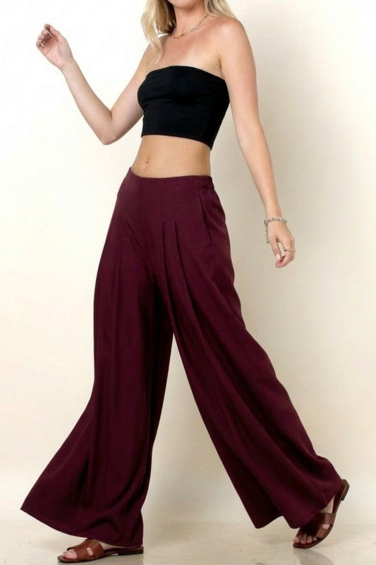 Burgundy High Waist Palazzo Pant
