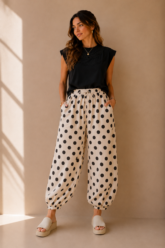 Polka Dot Woven Balloon Pants