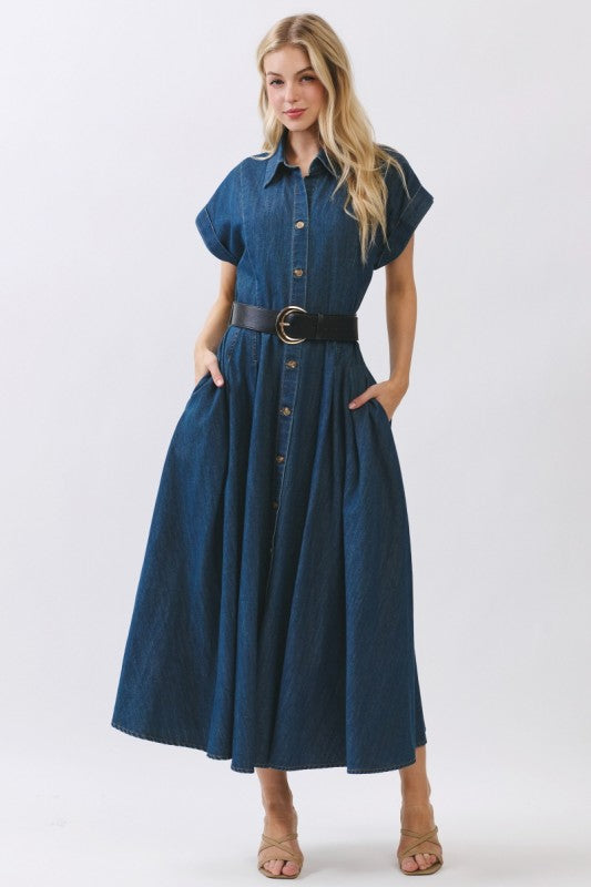 Pre-order June 15 Denim Maxi Dress with Belt