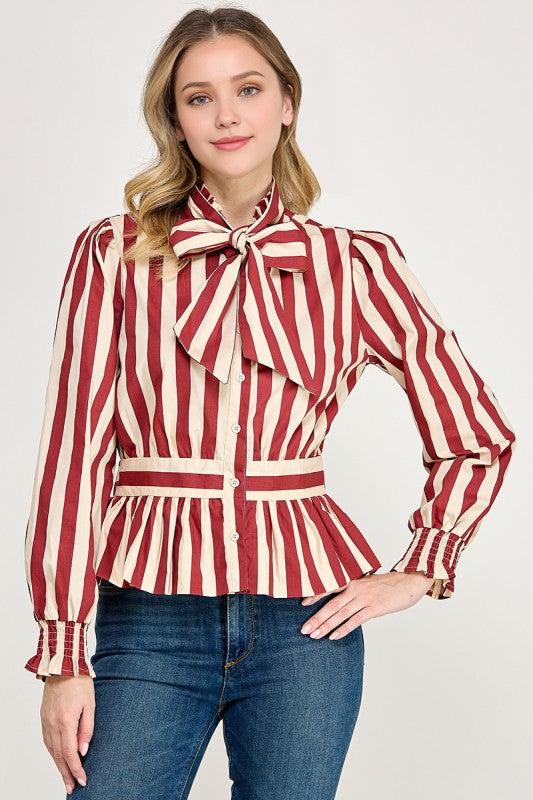 Pre-order Nov 2 Burgundy Stripe Bow Blouse