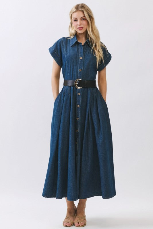 Pre-order June 15 Denim Maxi Dress with Belt