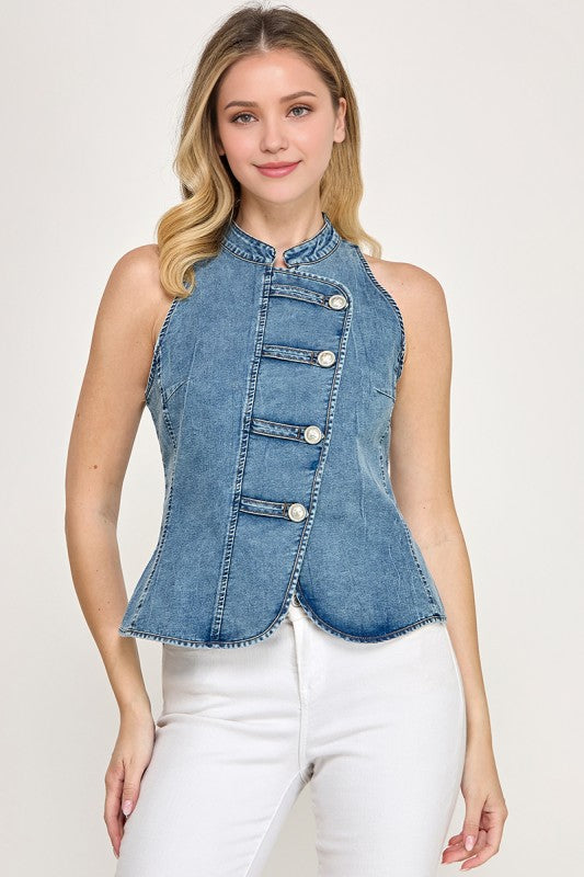 Pre-order Agosto 17 Denim Asymmetrical Vest