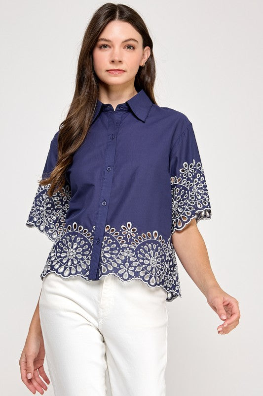 Pre-order June 14 Navy Embroidery Shirt
