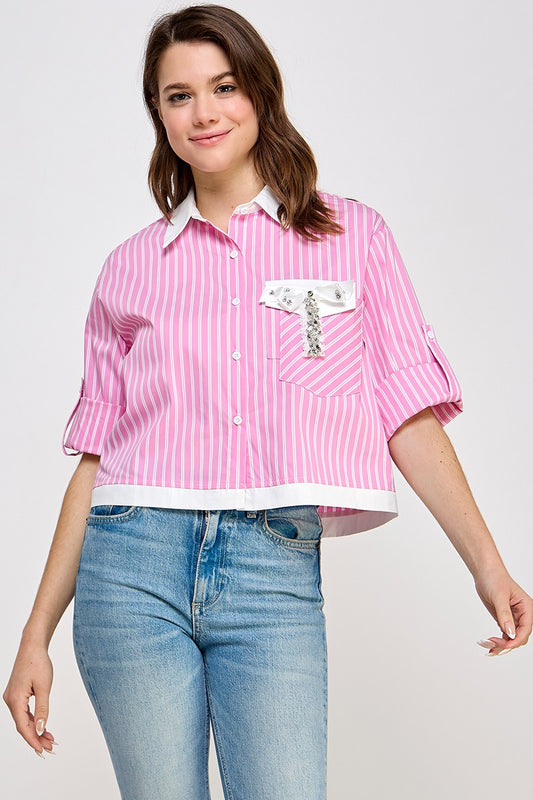 Pink Stripe Bow Shirt