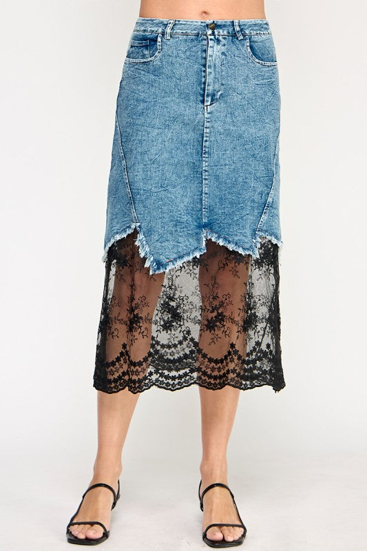 Denim With Black Lace Skirt